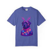 Neon English Mastiff Dog with Antlers T-Shirt | Christmas Sweater Lights Design