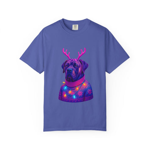 Neon English Mastiff Dog with Antlers T-Shirt | Christmas Sweater Lights Design