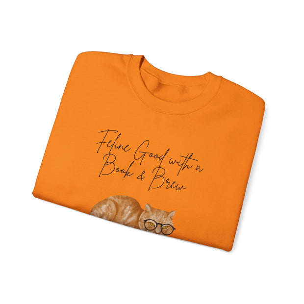 'Feline Good With A Book & Brew' Unisex Crewneck Sweatshirt