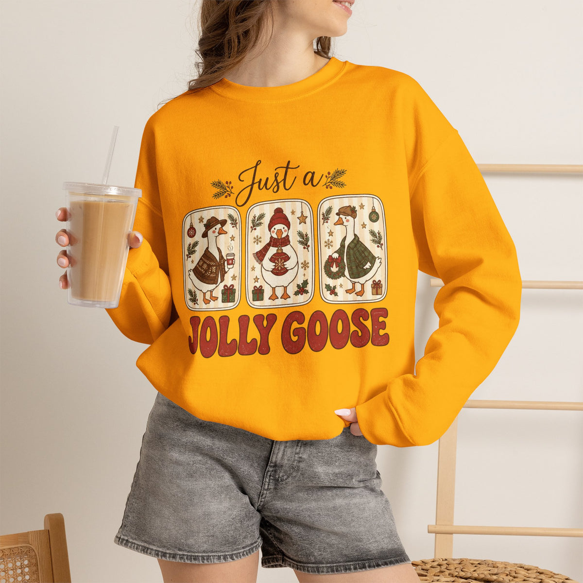 Just a Jolly Goose sweatshirt | Retro folk art goose design