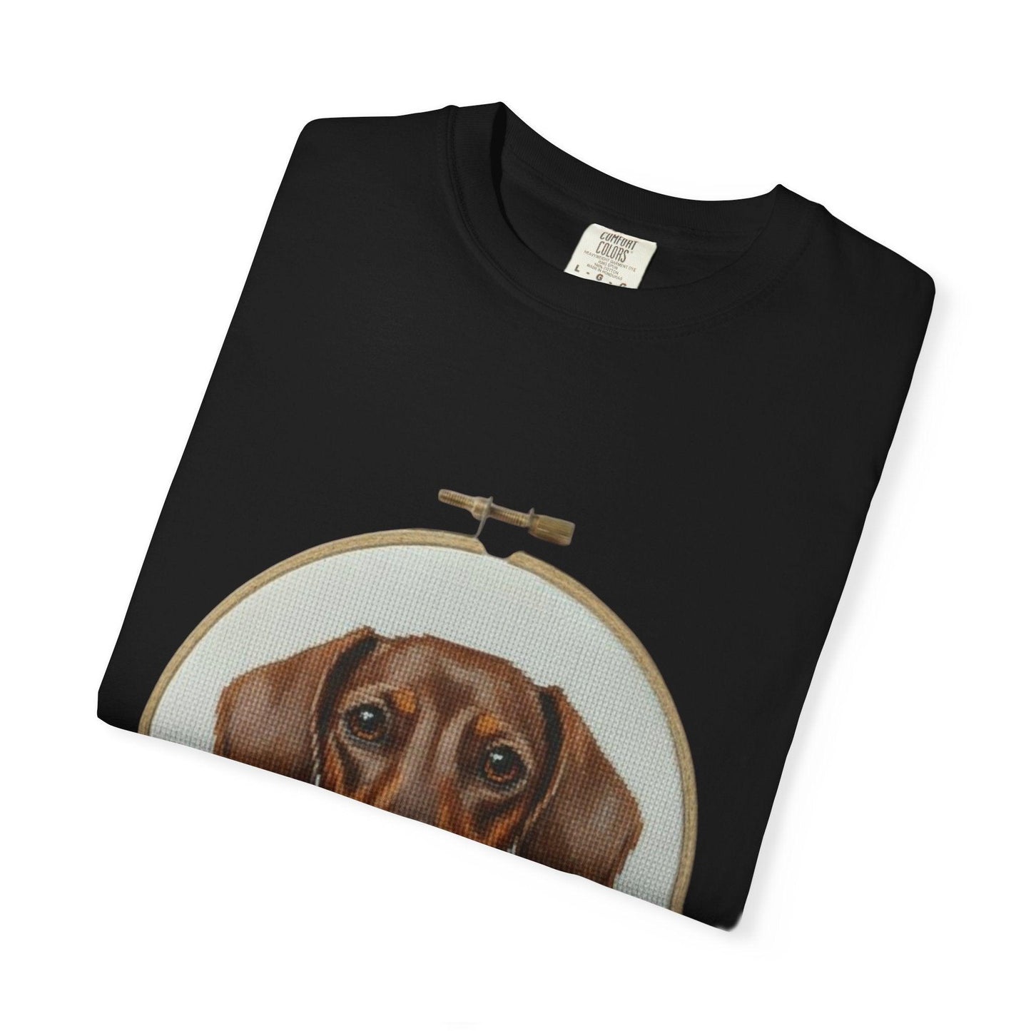 Dachshund Portrait T-shirt | Embroidery Hoop Dog Illustration