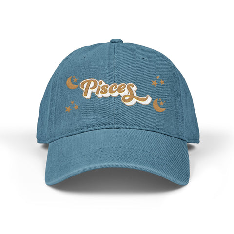 'Pisces' Denim Embroidered Cap