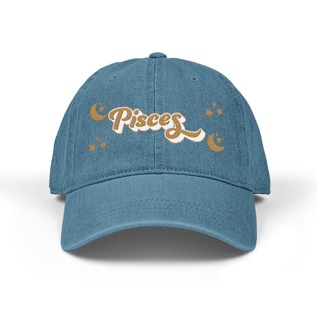 'Pisces' Denim Embroidered Cap