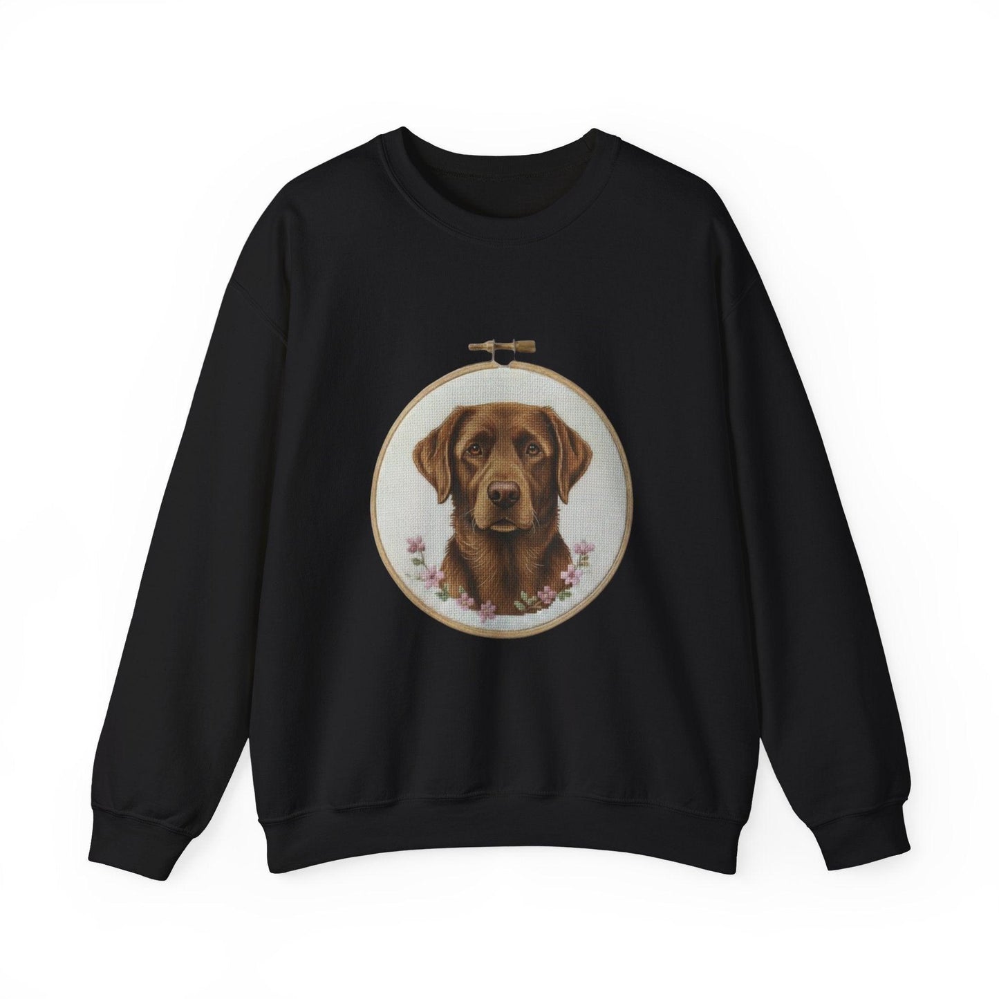 Chocolate Labrador Portrait Sweatshirt | Floral Hoop Embroidery Art