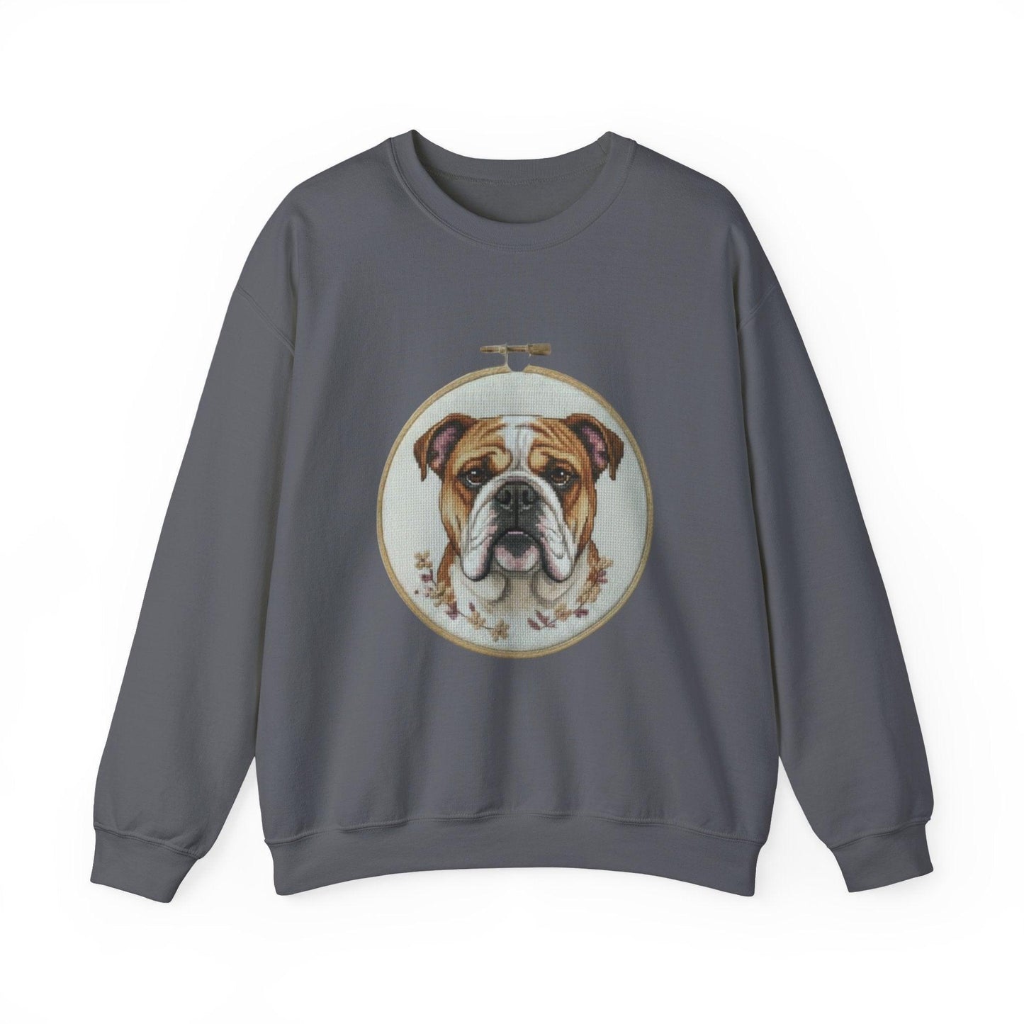 English Bulldog Portrait Sweatshirt | Vintage Embroidery Hoop Dog Crewneck