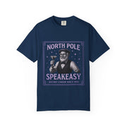 North Pole Speakeasy T-Shirt, Holiday T-Shirt, Unisex Christmas Tee, Vintage Style Tee, Fun Santa Shirt, Festive Gift Idea
