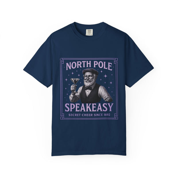 North Pole Speakeasy T-Shirt, Holiday T-Shirt, Unisex Christmas Tee, Vintage Style Tee, Fun Santa Shirt, Festive Gift Idea