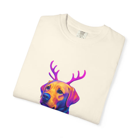 Labrador Retriever with Reindeer Antlers T-Shirt | Neon Holiday Sweater Dog