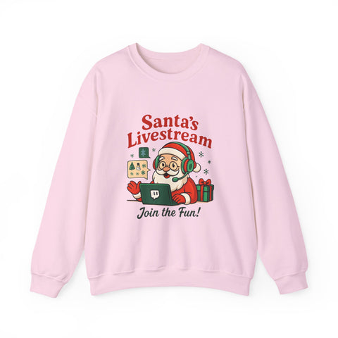 Cozy Christmas Crewneck Sweatshirt - Santa's Livestream Fun, Unisex Holiday Pullover, Gift for Gamers, Xmas Comfort Wear, Festive Sweatshirt