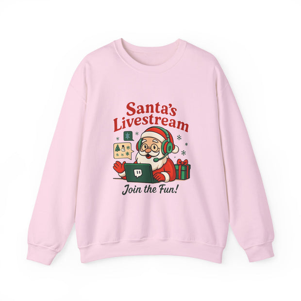 Cozy Christmas Crewneck Sweatshirt - Santa's Livestream Fun, Unisex Holiday Pullover, Gift for Gamers, Xmas Comfort Wear, Festive Sweatshirt