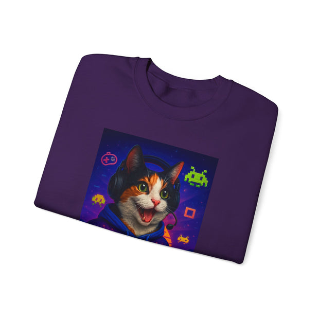 Gamer Cat Crewneck Sweatshirt, Cozy Gamer Apparel, Perfect Gift for Cat Lovers, Funny Sweatshirt for Birthdays, Gaming Merchandise