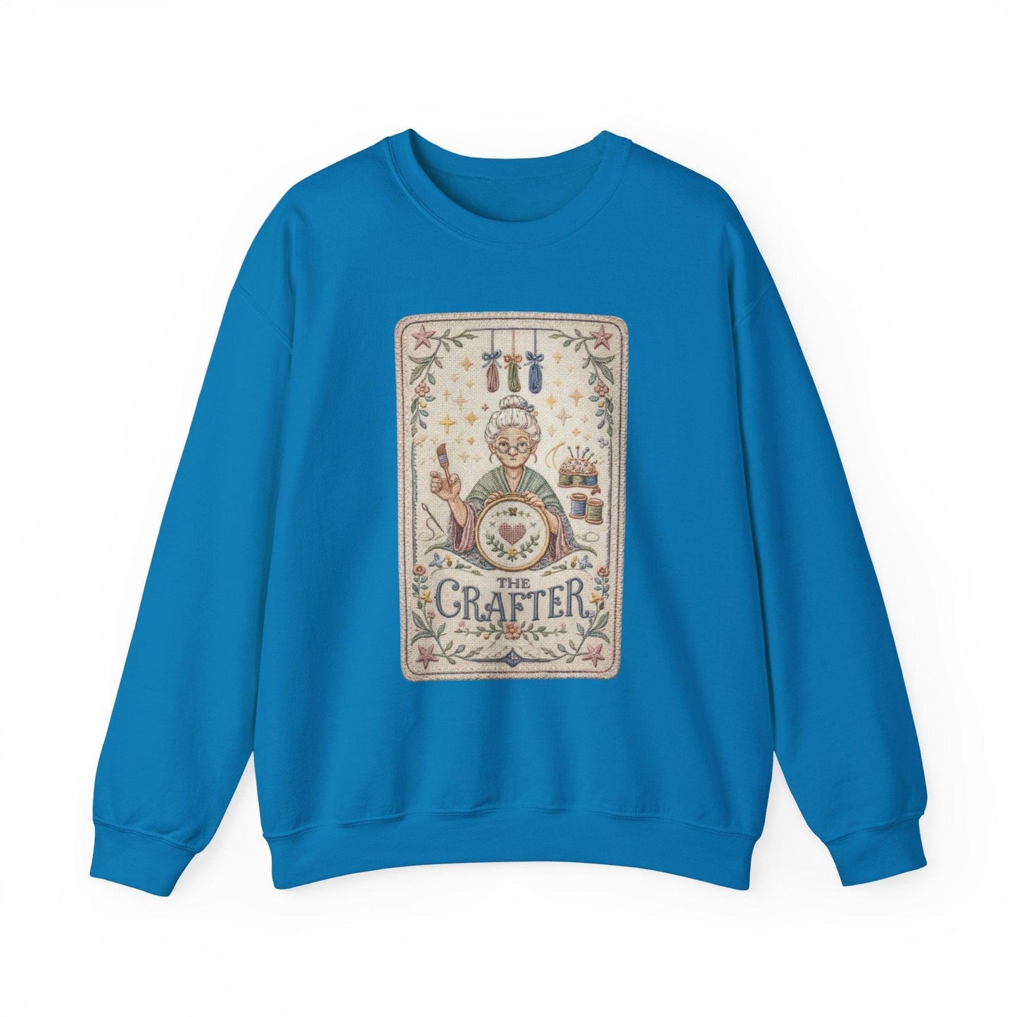 The Crafter illustration Crewneck Sweatshirt | Vintage craft tools, floral frame