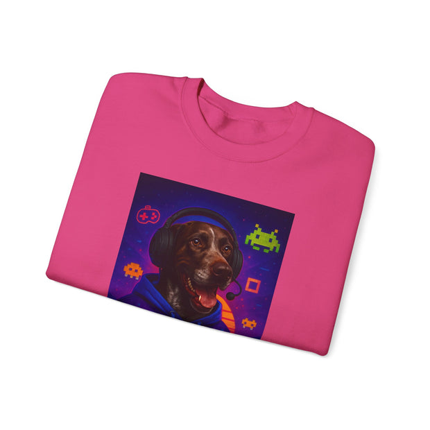 Gaming Dog Crewneck Sweatshirt, Unisex Pullover, Funny Pet Lover Gift, Retro Gaming Apparel, Cozy Gamer Sweatshirt
