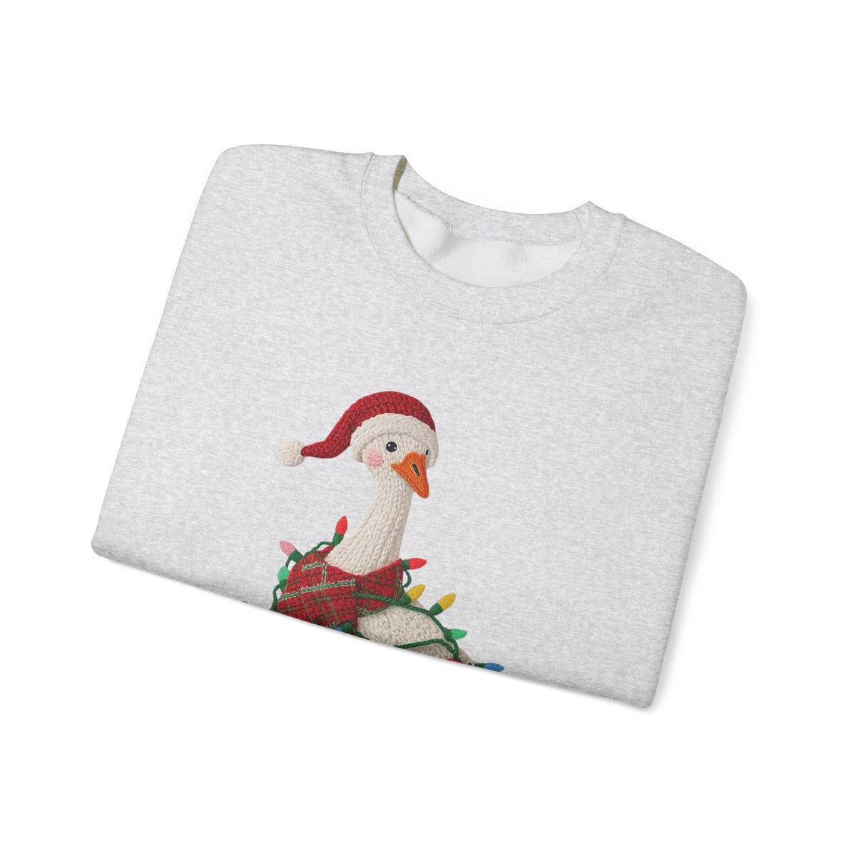 Christmas Goose Wearing Santa Hat Crewneck Sweatshirt | Holiday Duck in Lights