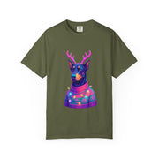 Festive Doberman Holiday T-Shirt, Christmas Shirt, Unisex Gift, Funny Pet Apparel, Cozy Winter Wear, Animal Lover Tee