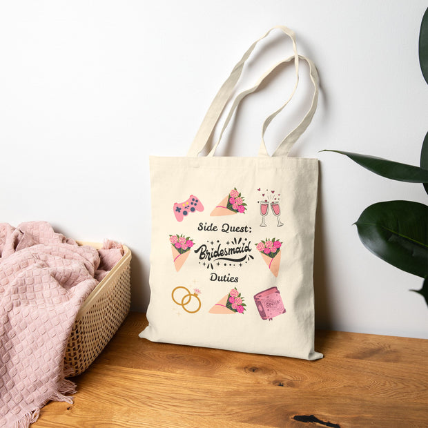 'Side Quest: Bridesmaid Duties' Cotton Canvas Tote Bag
