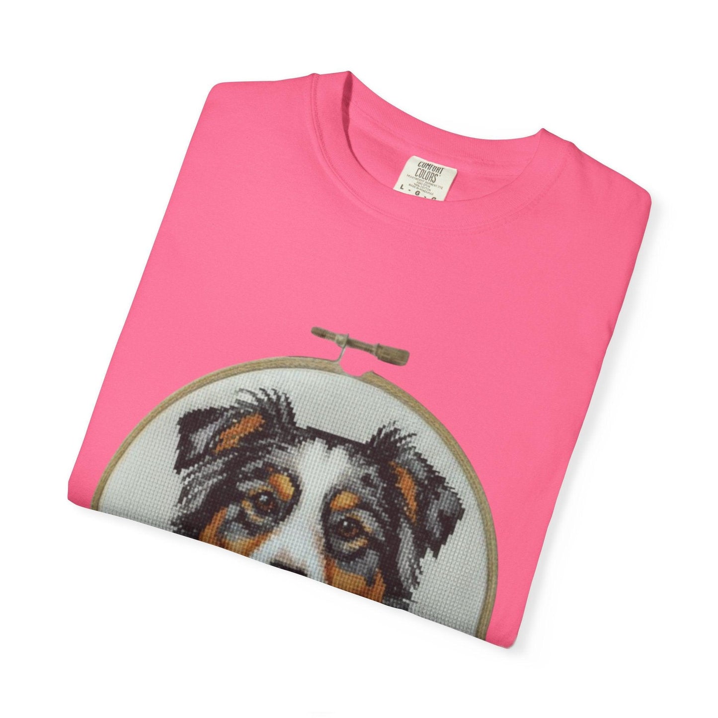 Australian Shepherd Portrait T-shirt | Embroidery Hoop Floral Design