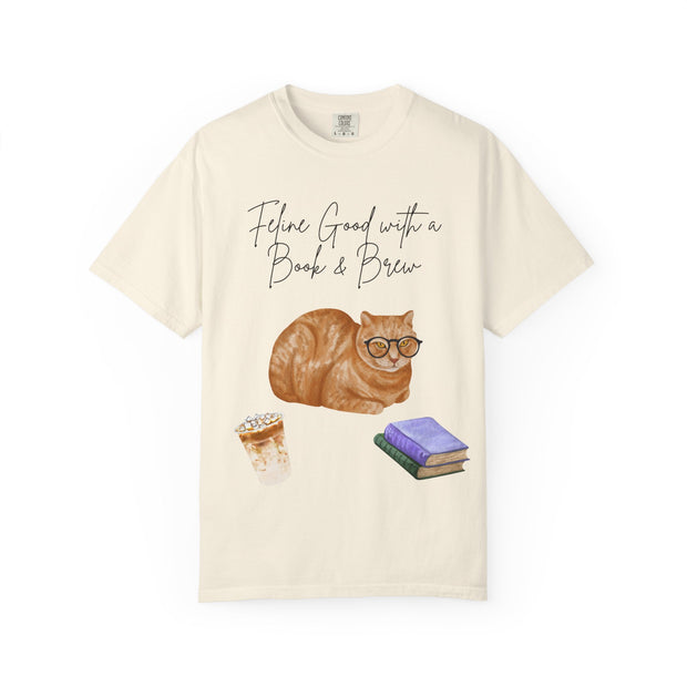 'Feline Good with a Book & Brew' Unisex T-Shirt