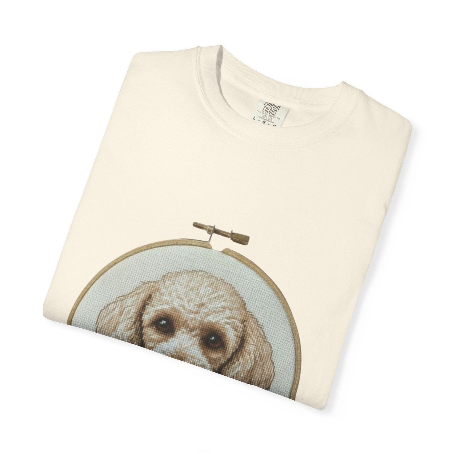 Poodle Portrait Embroidery Hoop Dog Art T-shirt | Hand-Drawn Canine Illustration