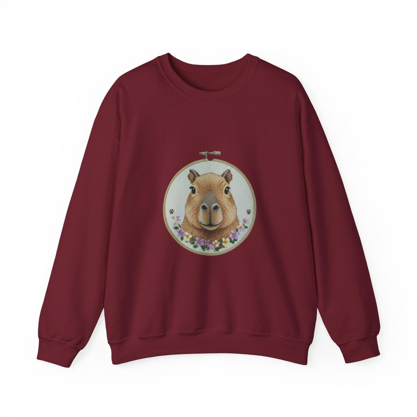 Cute Capybara Portrait Crewneck Sweatshirt | Floral Wreath Animal Art