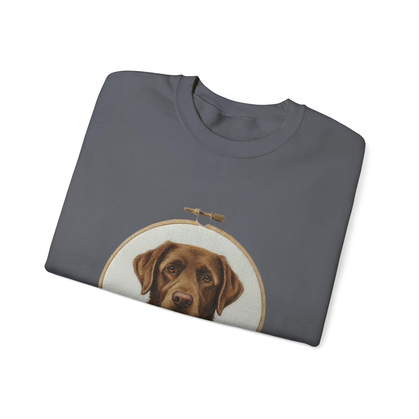 Chocolate Labrador Portrait Sweatshirt | Floral Hoop Embroidery Art