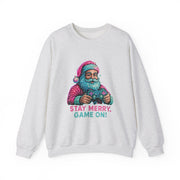 Santa with Game Controller Crewneck, Stay Merry Game On Holiday Sweatshirt