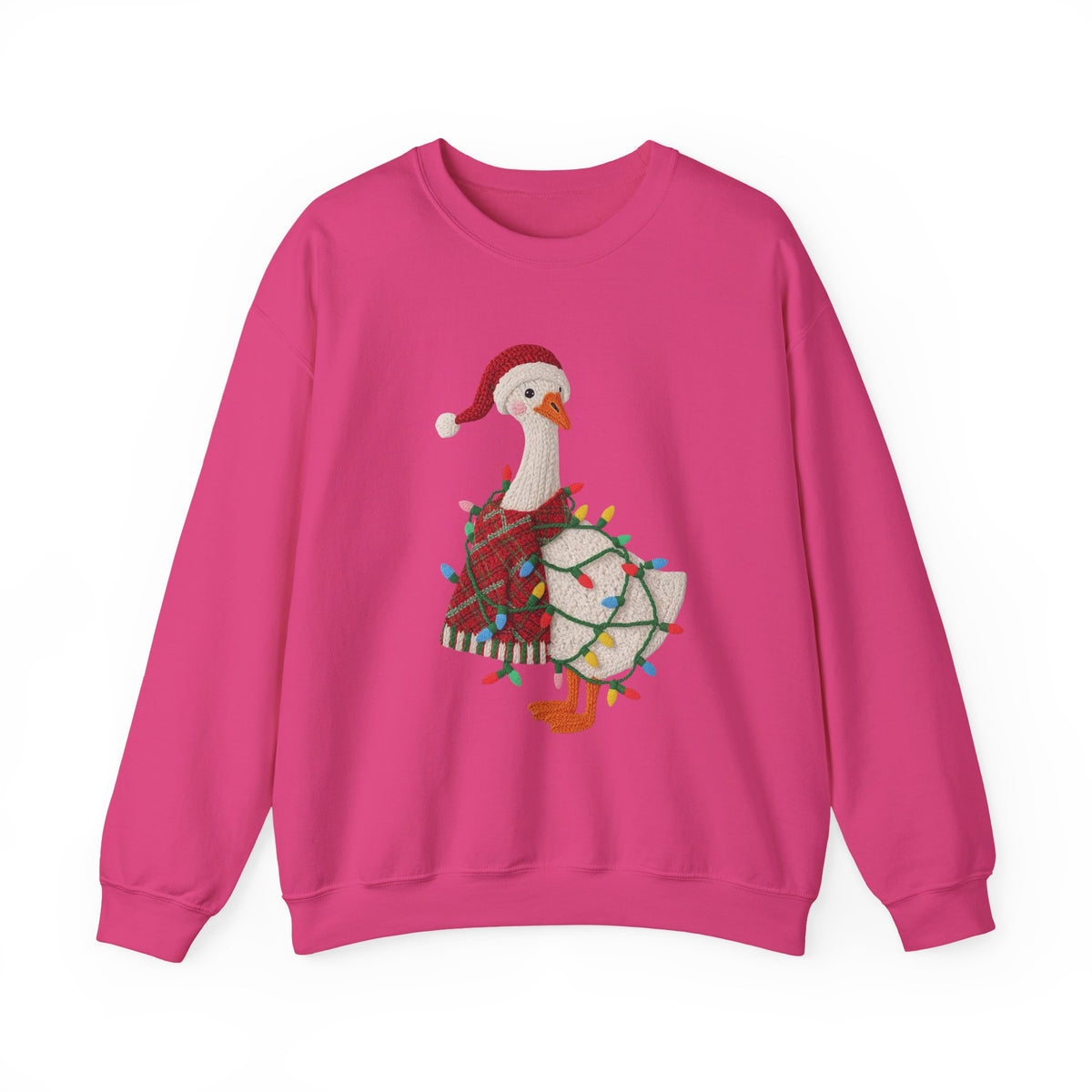 Christmas Goose Wearing Santa Hat Crewneck Sweatshirt | Holiday Duck in Lights