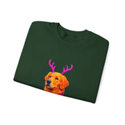 Golden Retriever in Festive Sweater Sweatshirt | Reindeer Antlers Holiday Dog