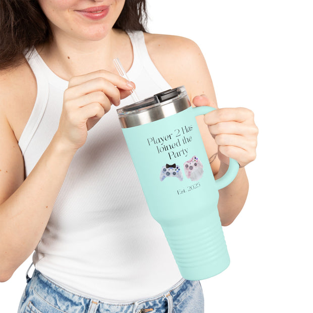 'Player 2 Has Joined The Party' 'Est. 2025' Insulated Travel Mug, 40oz