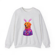 Golden Retriever in Festive Sweater Sweatshirt | Reindeer Antlers Holiday Dog