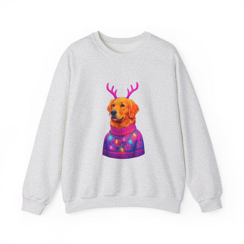 Golden Retriever in Festive Sweater Sweatshirt | Reindeer Antlers Holiday Dog