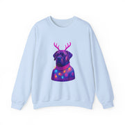 Neon Reindeer English Mastiff Sweatshirt | Dog with Antlers, Holiday Lights Sweater