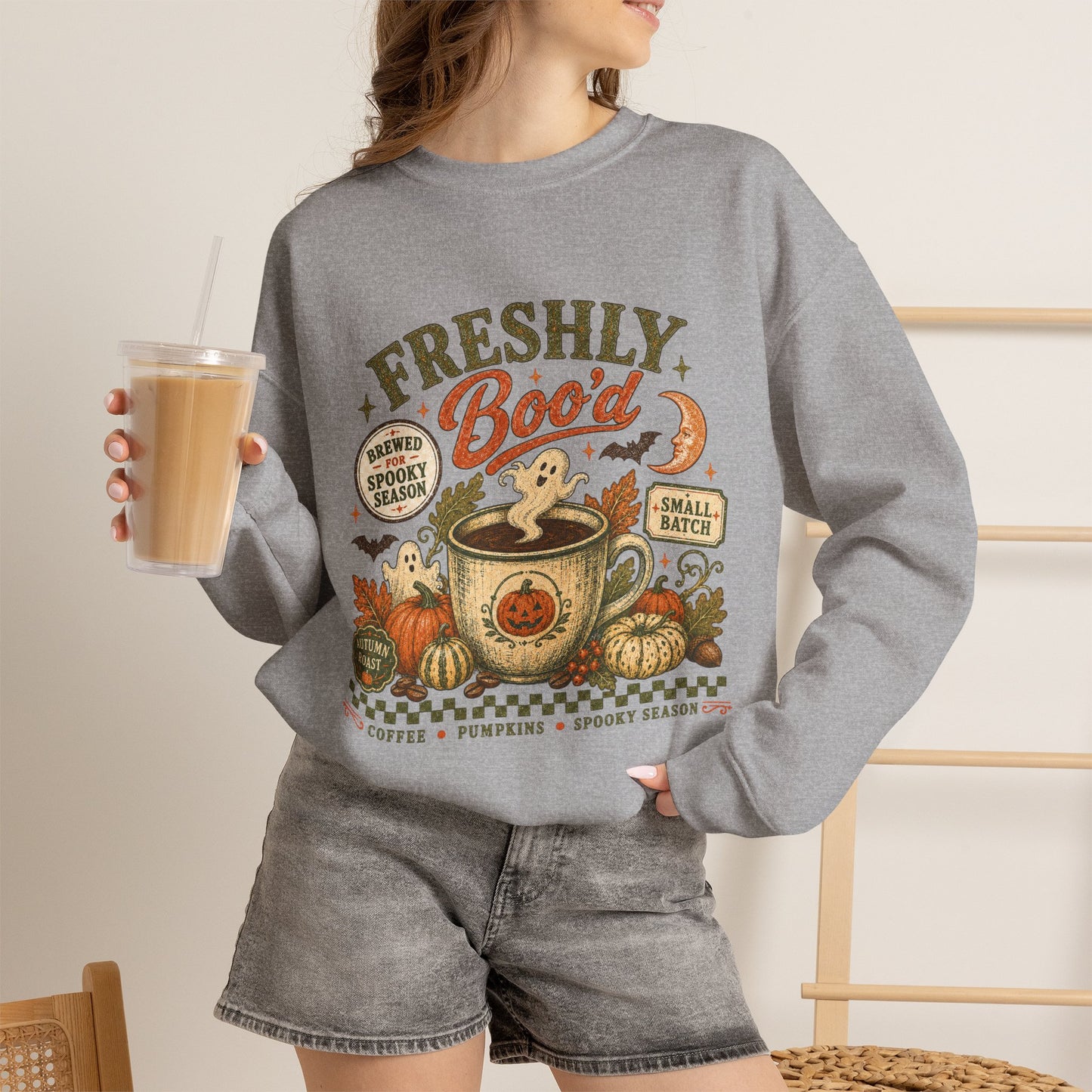 Freshly Boo'd Coffee Crewneck Sweatshirt | Pumpkin Spice Autumn