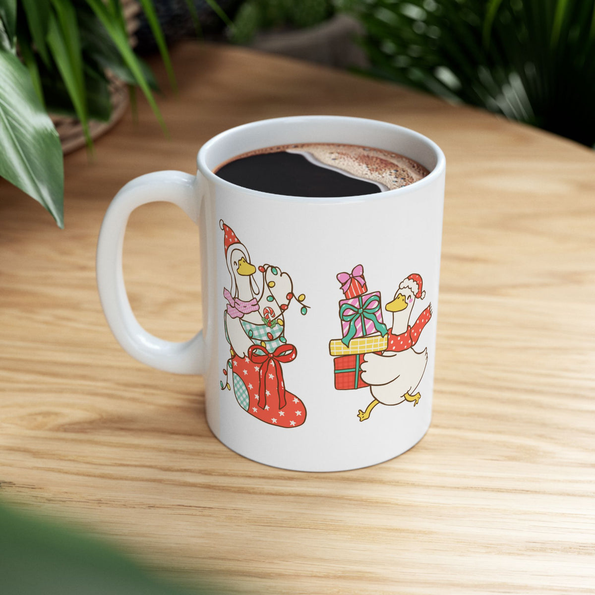 Christmas Duck Carrying Presents Mug | Holiday Ceramic Coffee Cup