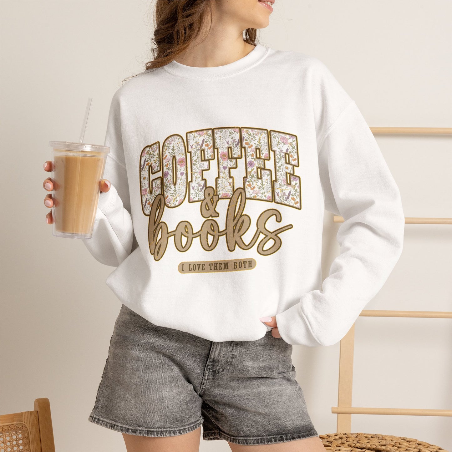 Coffee & Books Crewneck Sweatshirt | Cozy Reading Coffee Shirt