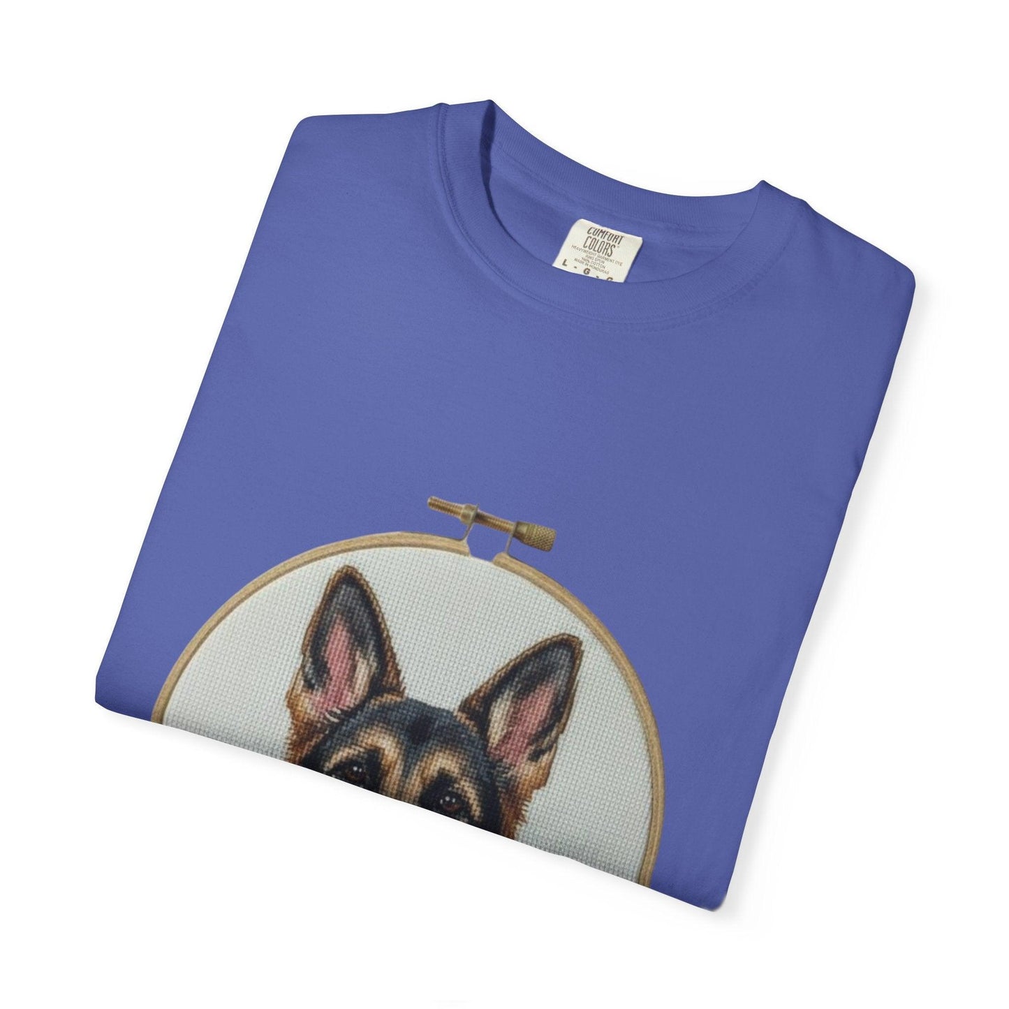 German Shepherd Portrait T-Shirt | Embroidery Hoop Dog Illustration