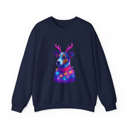 Neon Jack Russell in Reindeer Antlers Sweatshirt | Holiday Pet Portrait