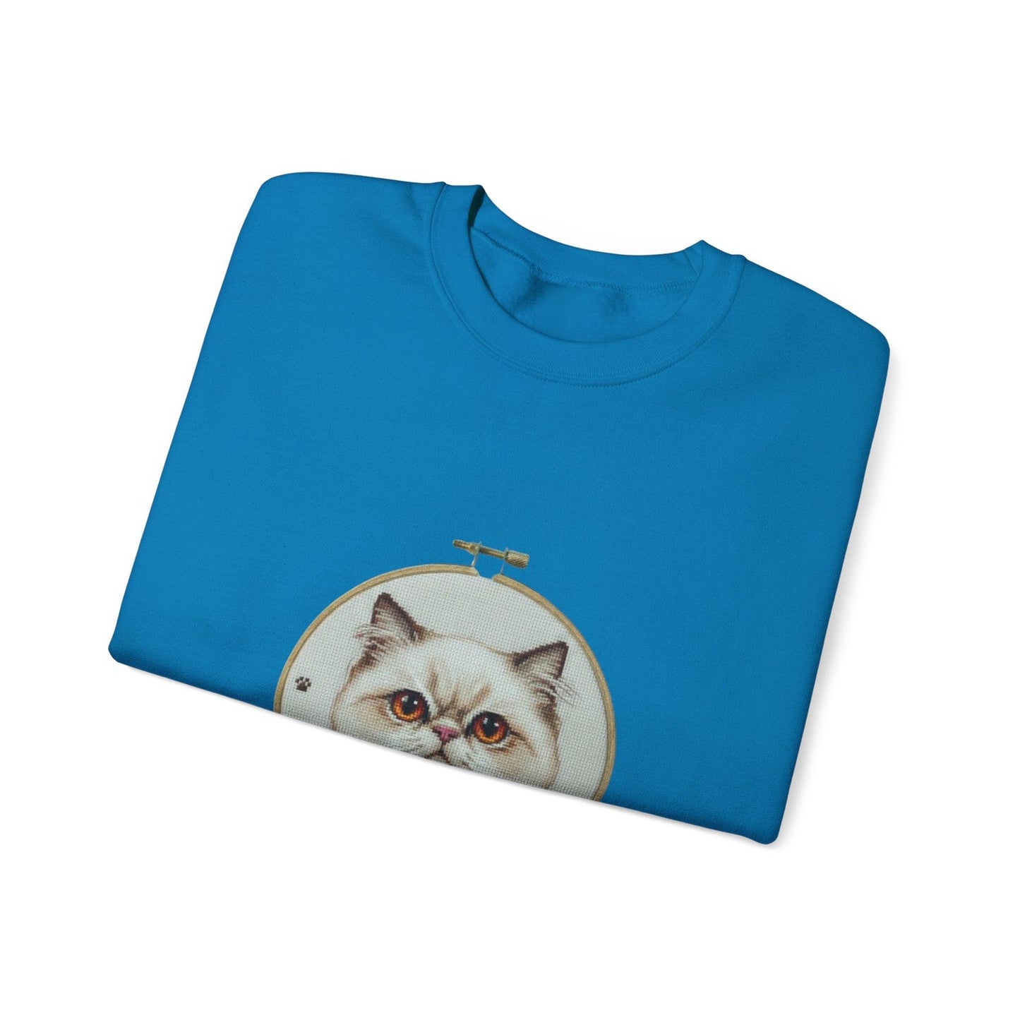 Grumpy Persian Cat Portrait Crewneck sweatshirt | Floral Embroidery Hoop Art