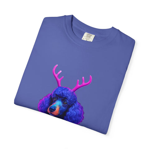 Poodle with Antlers in Light-Up Sweater T-Shirt | Neon Holiday Dog Design