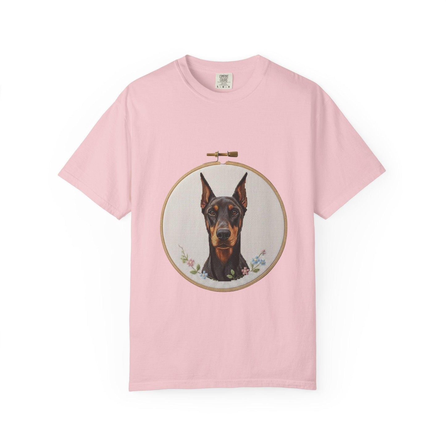Doberman Portrait T-shirt | Embroidery Hoop Dog Illustration