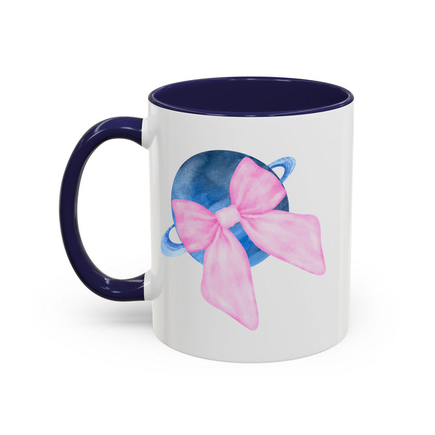 Blue Saturn Wrapped In A Pink Bow Accent Coffee Mug