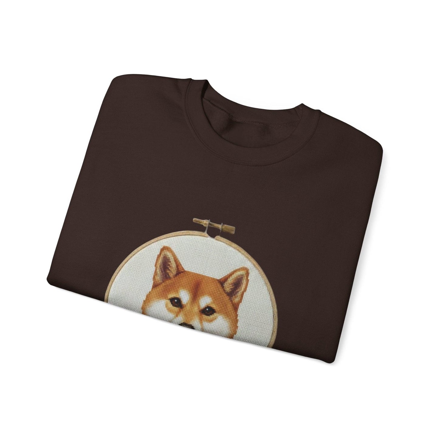 Shiba Inu Portrait Crewneck Sweatshirt | Embroidery Hoop Floral Frame