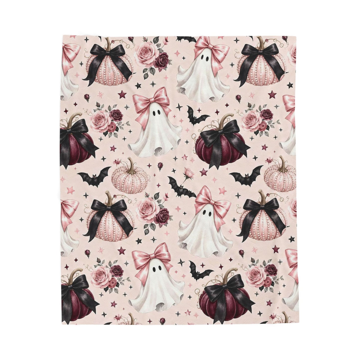 Pink Gothic Halloween Ghosts Blanket, Cute Spooky Pumpkin Throw Blanket, Pink Coquette Ghost Blanket, Halloween Bows Cozy Autumn Decor