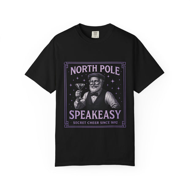 North Pole Speakeasy T-Shirt, Holiday T-Shirt, Unisex Christmas Tee, Vintage Style Tee, Fun Santa Shirt, Festive Gift Idea