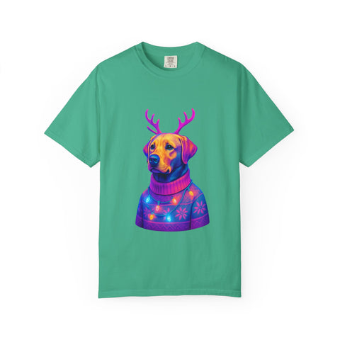Labrador Retriever with Reindeer Antlers T-Shirt | Neon Holiday Sweater Dog