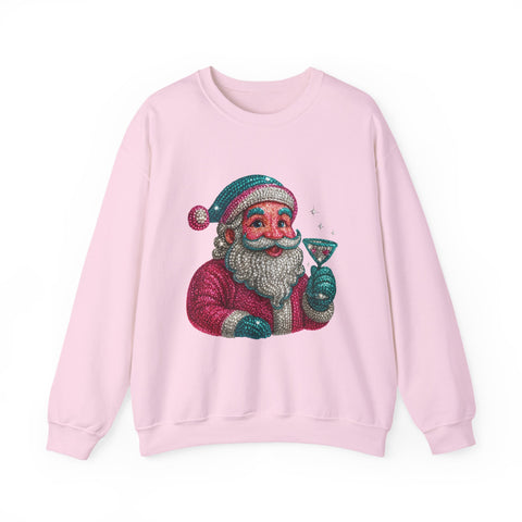 Retro Santa Holding Martini Sweatshirt | Vintage Christmas Crewneck