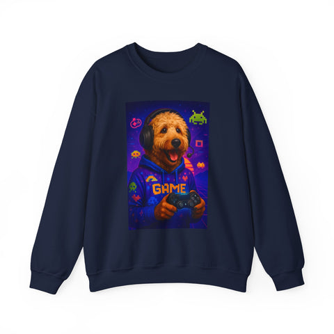 Gaming Golden Doodle Illustration Crewneck Sweatshirt | Retro Arcade Gamer