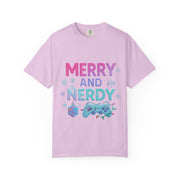 Merry and Nerdy T-Shirt, Unisex Gamer Tee, Holiday Gaming Shirt, Fun Christmas Apparel, Gift for Nerds, Cozy Casual Style