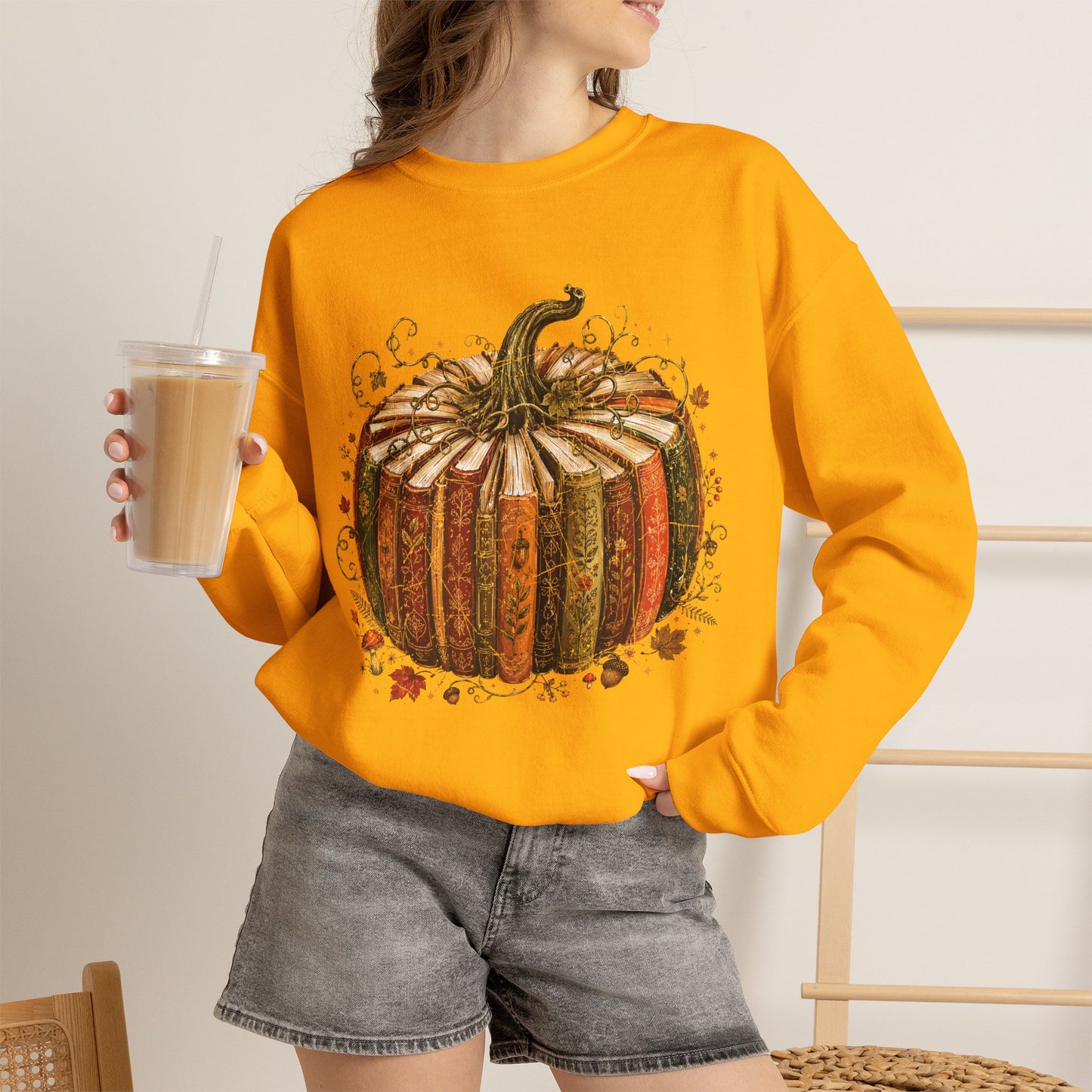 Autumn Patchwork Pumpkin crewneck sweatshirt | Fall Pumpkin Illustration