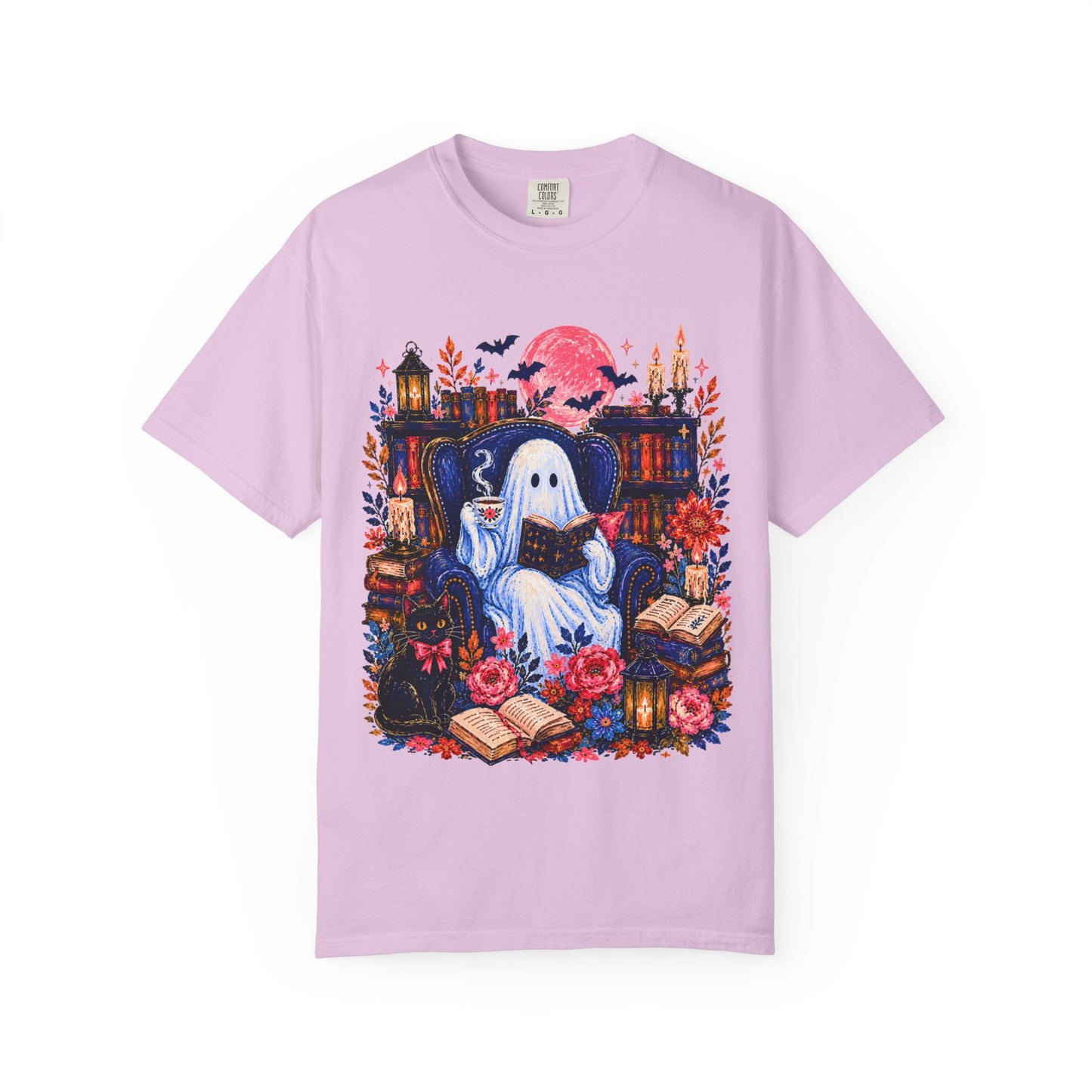 Cozy Reading Ghost T-Shirt | Bookish Halloween Illustration